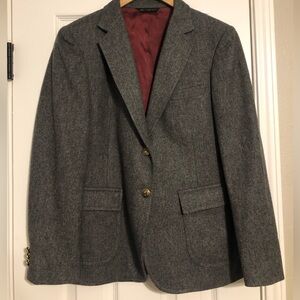 Vintage Gray Wool Blazer Gold Crest Buttons Equestrian Style 85% Wool